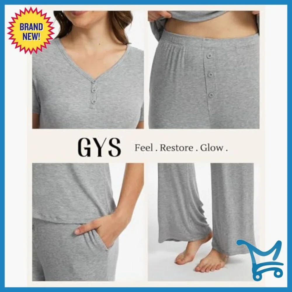 X-Large Bamboo Viscose Lounge Set, V-Neck Tee & Pants with Pockets